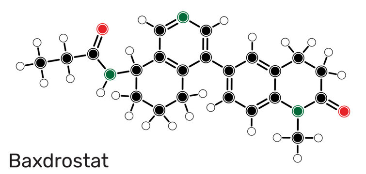 Baxdrostat molecule, aldosterone synthase inhibitor, used for treatment of hypertension, high blood pressure. Skeletal chemical formula