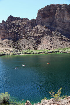 Three kayaks in Black Canyon vertical - Colorado River, Arizona