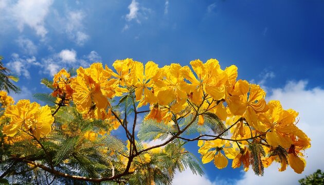 Yellow Flamboyant Flowers Of Blue Sky