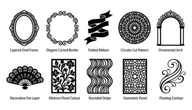 Decorative Design Elements Set with Elegant Frames, Borders, and Patterns Featuring Ornamental, Abstract, Floral with Cutout