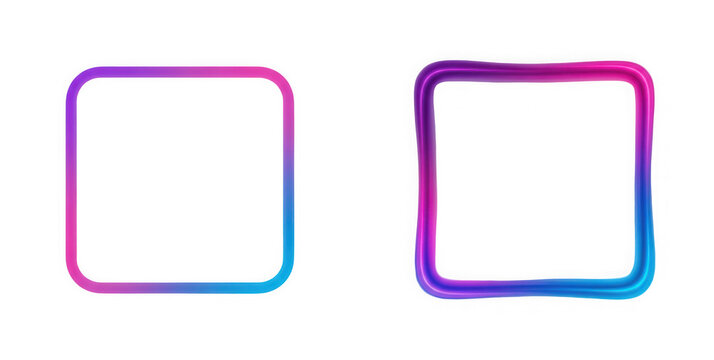Abstract gradient square frames with rounded corners isolated on transparent background