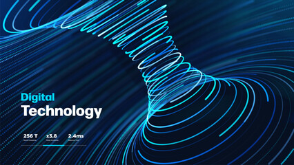 Fototapeta na wymiar Digital Technology Background Featuring Abstract Neon Blue Curved Lines, Flowing Data Streams And Futuristic Motion Effect. Ideal For Modern Tech Projects. Technology Backgrounds. Vector Illustration.