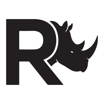 Letter R rhino logo design black and white vector