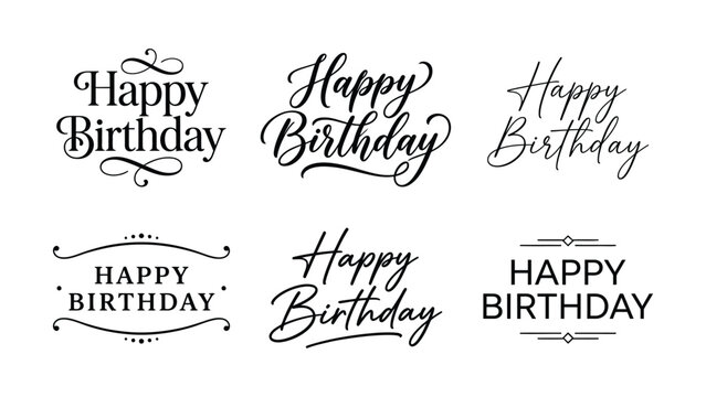 Elegant Handwritten Happy Birthday Greeting Designs with Various Font Styles