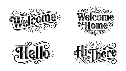 Elegant vintage style welcome home greeting graphic designs with decorative flourishes © Md. Musaddik Rahman
