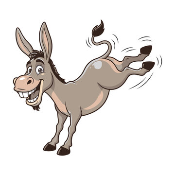 Happy Kicking Donkey Cartoon Character Illustration Isolated on White Background