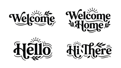 Vintage Style Greeting Text Designs With Sun And Leaf Decorations © Md. Musaddik Rahman