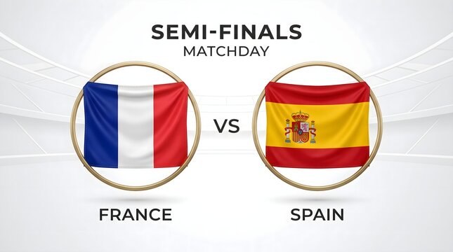 France vs spain semi finals soccer matchup graphic with national flags