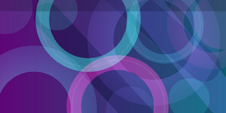Abstract background design with intersecting circles and thin circular lines in deep blue and purple gradient color scheme.