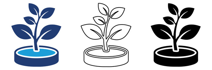 Multicolor Plant Growth Icon Set with Filled and Outline Styles for Gardening Agriculture Eco Nature and Sustainable Farming Isolated on Transparent Background © MDMONTU