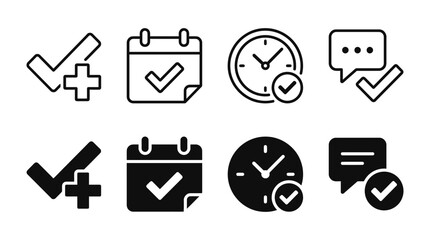 Fototapeta premium Checkmark and done task symbols icon collection with checkmark calendar business complete schedule notification