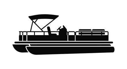 Pontoon Boat Silhouette Against A White Background Silhouette © asma