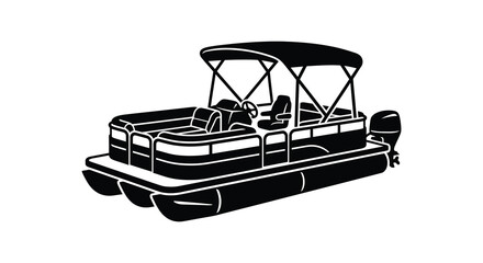 Pontoon Boat Silhouette Against White Background watercraft © asma