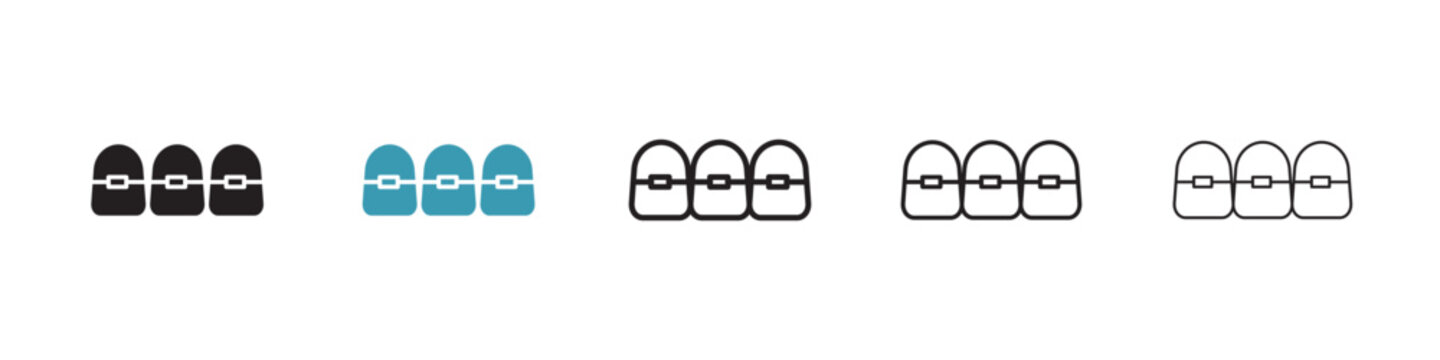Teeth with braces vector icon logo or illustration