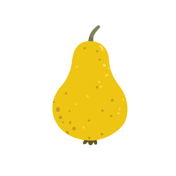 Cute yellow pear isolated on white background. Fresh organic fruit for harvest, autumn and healthy food designs. Simple botanical element. Flat vector illustration.