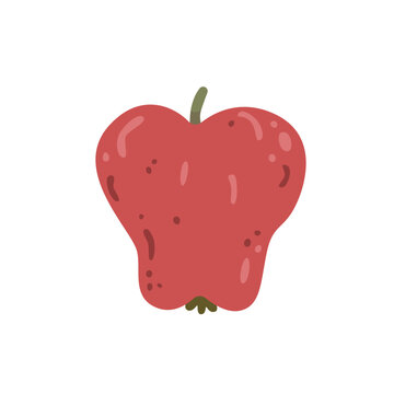 Cute red apple in a unique whimsical shape isolated on white background. Fresh fruit for harvest, organic food and autumn projects. Flat vector illustration.