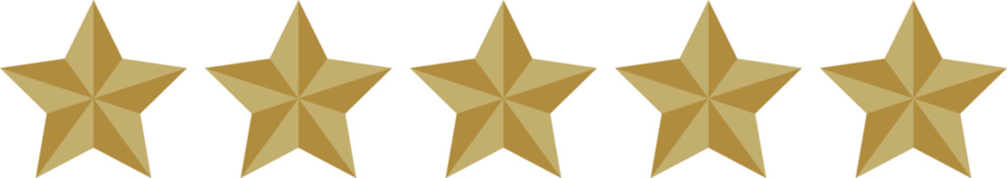 Five Gold Stars Rating Icon Set. 3D 5 star Customer Feedback or Review Symbols for E commerce. Customer Satisfaction
