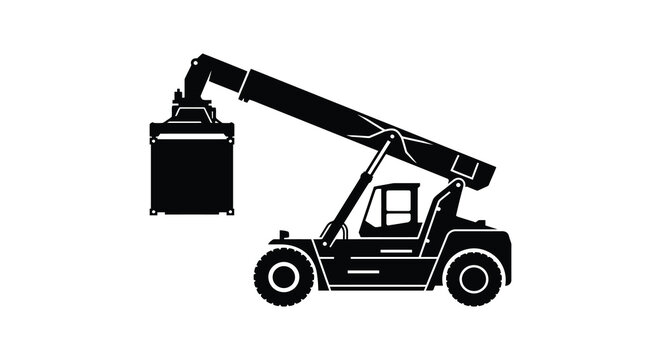 Construction Telehandler With Grapple Attachment Black Silhouette