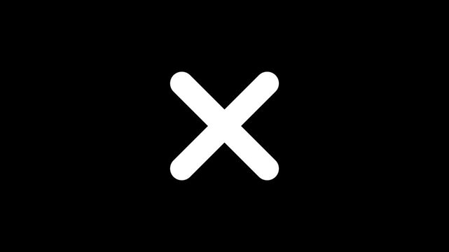 White cross mark animation. X letter, crossed lines, denial concept, incorrect cross symbol animated red x mark for error or rejection.