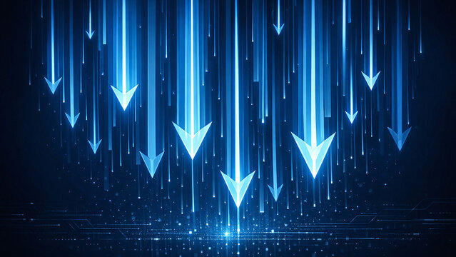 Arrow shapes are floating and falling in an environment that appears dark blue with a faint blue starry effect.