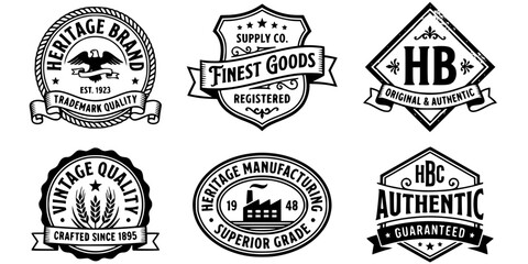 Obraz premium Vintage Badge Logo Retro Black White-Ribbon Scroll Seal Border Typography-Heritage Brand Vector-Badge Icon Vintage-Logo Symbol Design Set