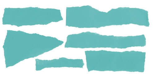 Fototapeta premium Teal torn paper strips with rough edges isolated PNG