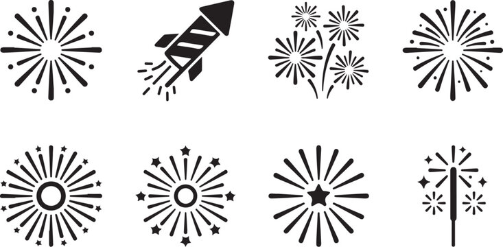 Fireworks and sparklers celebration vector icons set Vector