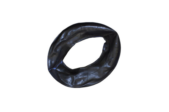 Black rubber car tube on a white background, Inner car tube for a tire isolated on white
