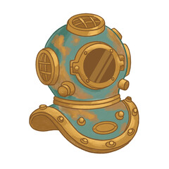 Naklejka premium Vintage brass diving helmet vector illustration