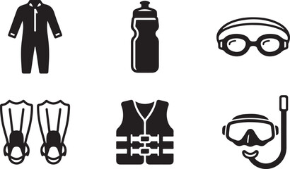 Set of six black and white water sports and diving icons Vector © Runa