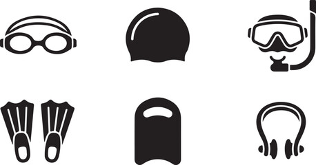 Set of six black swimming and diving gear icons Vector © Runa