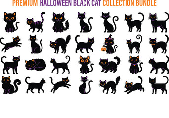 Obraz premium Halloween black cat collection oct 31 spooky vector graphics for festive designs