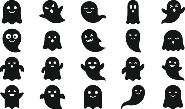 Assorted ghost icons and silhouettes for seasonal halloween decorations with silhouette halloween collection decoration isolated monsters celebration