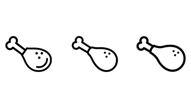 Collection of three chicken leg icons designed in simple black line art on white surface.