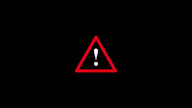 Red triangle warning sign with white exclamation mark alert icon 4k video with 25fps