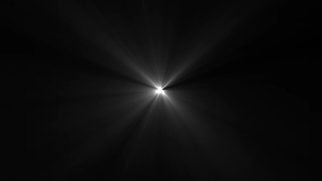Bright White Light Burst Animation on RGB Alpha Black Background with Lens Flare Effect