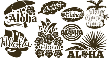 Hawaiian aloha vector badges and stamps collection isolated on white background, Vector, illustration © vectora