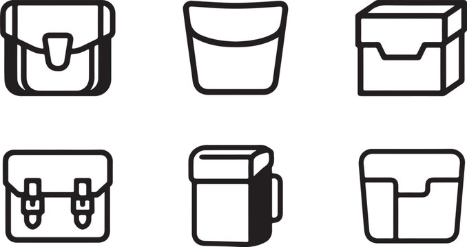 Six different luggage and bag icons in simple black and white style Vector