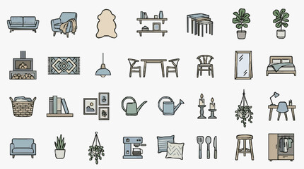 Fototapeta premium Minimalist Home and Living Decor Icons