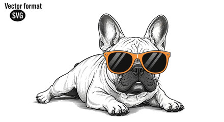 Cool french bulldog wearing orange sunglasses lying down © SLAMET