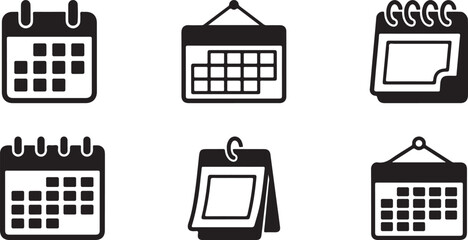 Fototapeta premium Six different calendar and planner icons in black and white style Vector