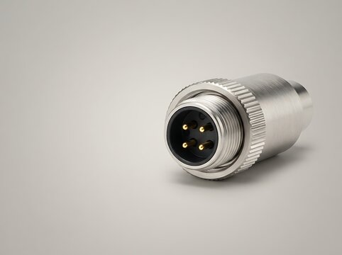 Metal circular connector with five gold pins and threaded coupling