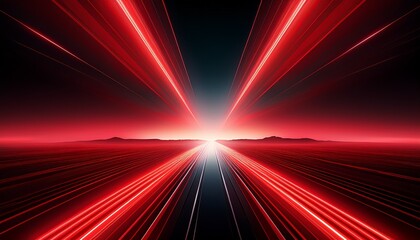 Fototapeta premium Red And Black Light Beams With Glowing Horizon Background