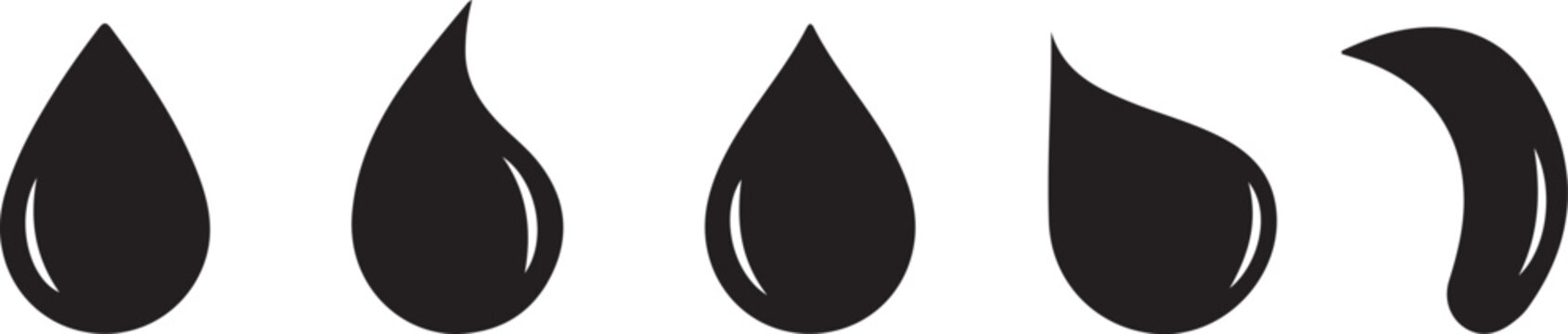 Set of black teardrop shapes. Vector illustration of droplet icons. Abstract liquid or waterdrop symbols.