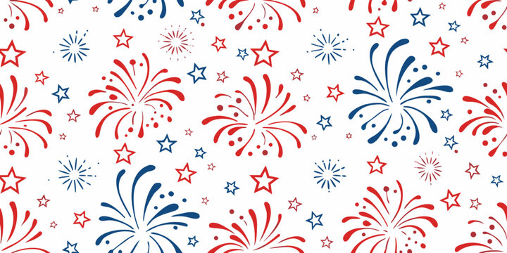 Fireworks pattern with red white and blue starburst shapes
