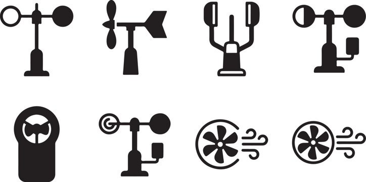 Set of eight different vintage weather station anemometer icons Vector