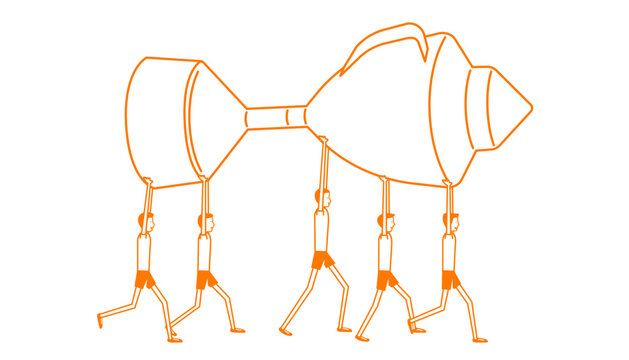 Vector hand drawn in minimal linear style of the team of athletes holding the trophy.