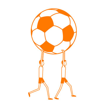 Vector hand drawn in minimal linear style of the players holding the big football.