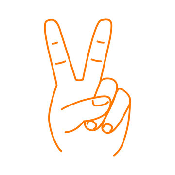 Vector hand gesture two fingers sign in minimal linear style. Hand symbol