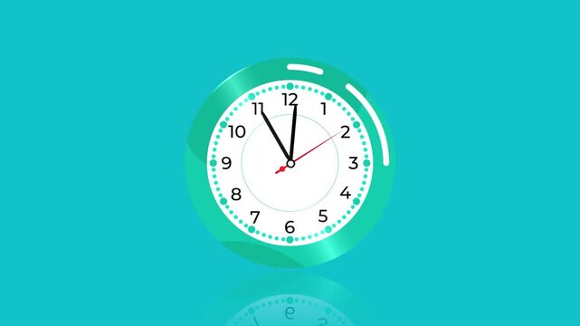 Animated Turquoise Clock Counting Down to Twelve O'Clock